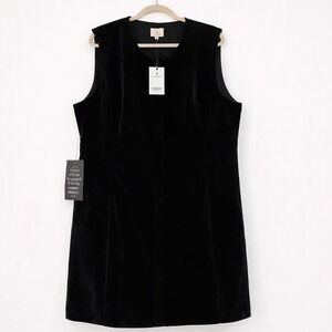 Tuckernuck Black Velvet Shift Mini Dress Size 14 Classic Mod Inspired Style NWT